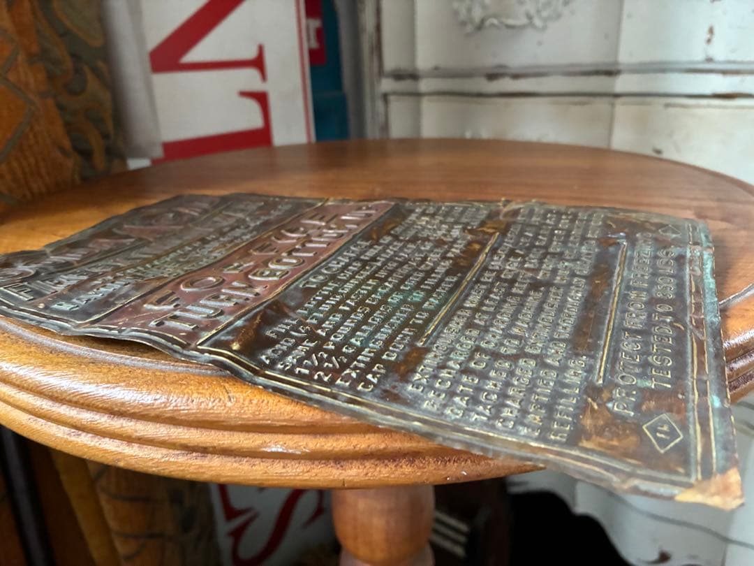 アンティーク 銅製 真鍮 サイン プレート 看板 消化器 FIREレア