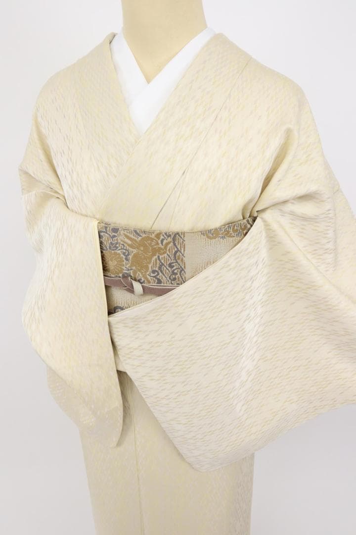 《ちゃ★小さめ■上質お召■細やか矢羽根の織り模様■淡黄色◆TY11-12》