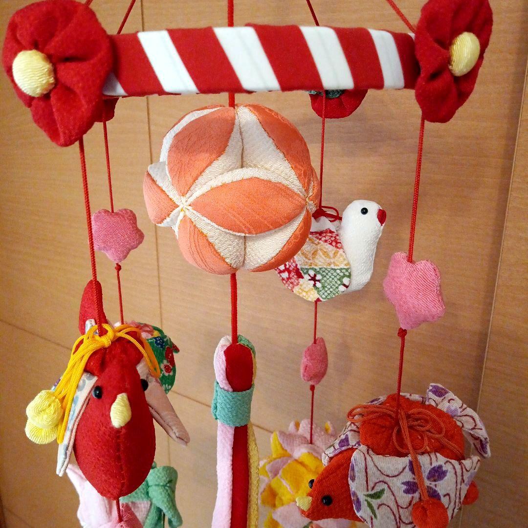 ハンドメイド　全長65cm　吊るし飾り　ちりめん　着物　和布　さげもん　大振り