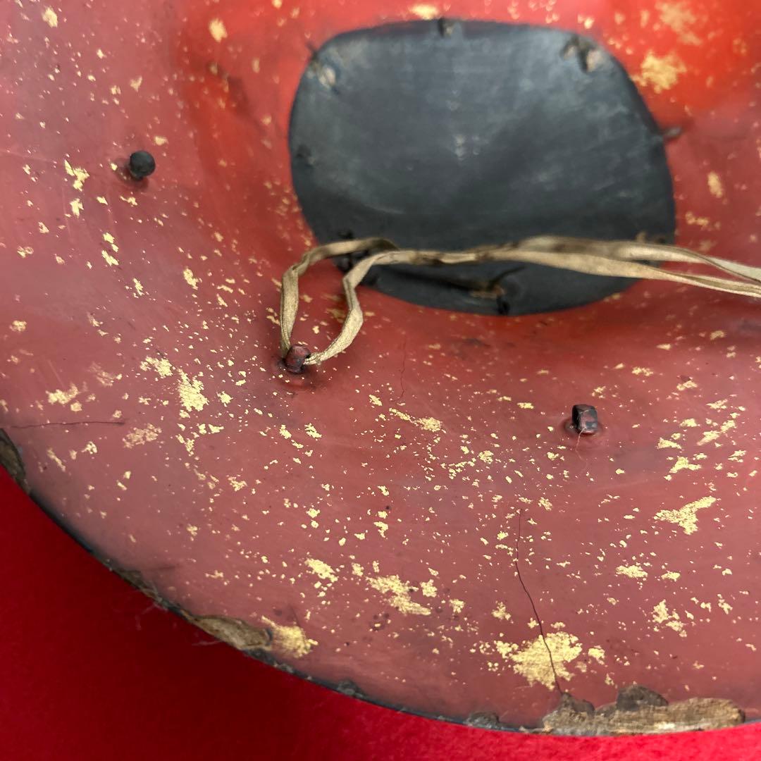 九曜紋　平陣笠 家紋入 黒漆塗 骨董 アンティーク/甲冑/鎧兜/足軽/武具