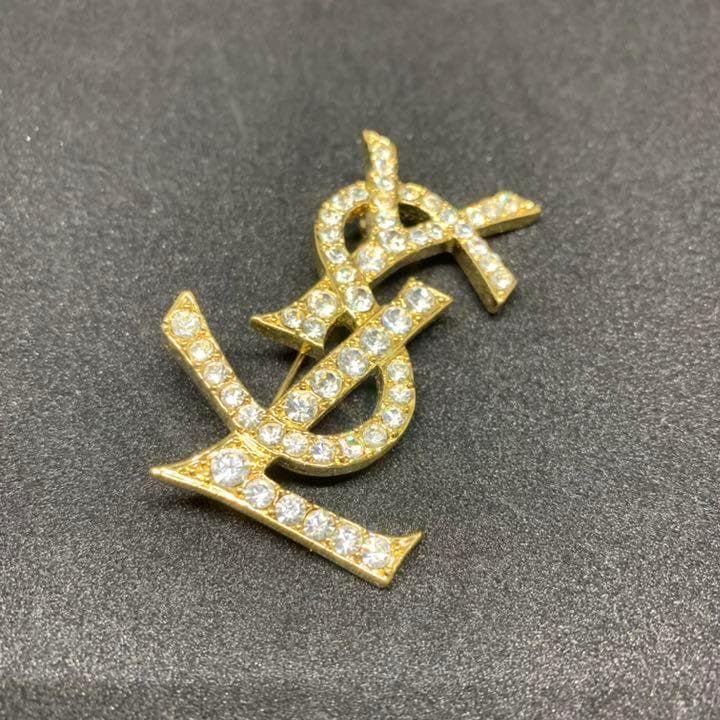 極美品】 イヴサンローラン ブローチ YSL ラインストーン カサンドラ
