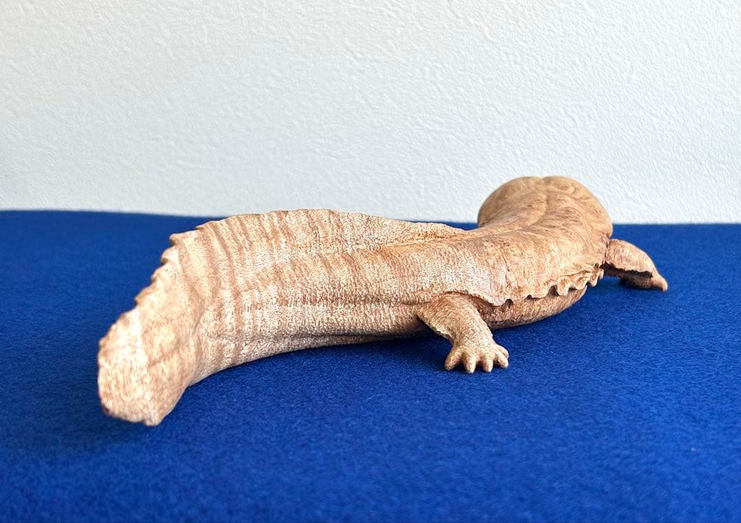田中鱗水 メープル瘤材彫オオサンショウウオ 26cm 125.52g 神代杉台付