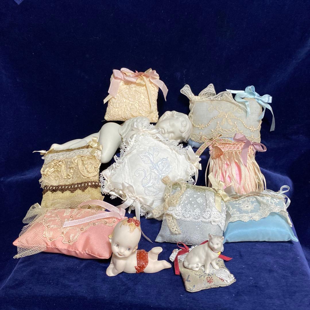 アンティークミニクッション8個グーグリベビー猫のタマちゃん