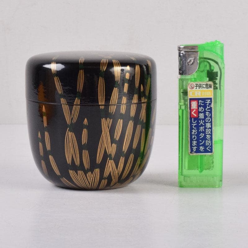 茶道具 吉田一峰作 木賊蒔絵 大棗 即中斉好 共箱 V 8458