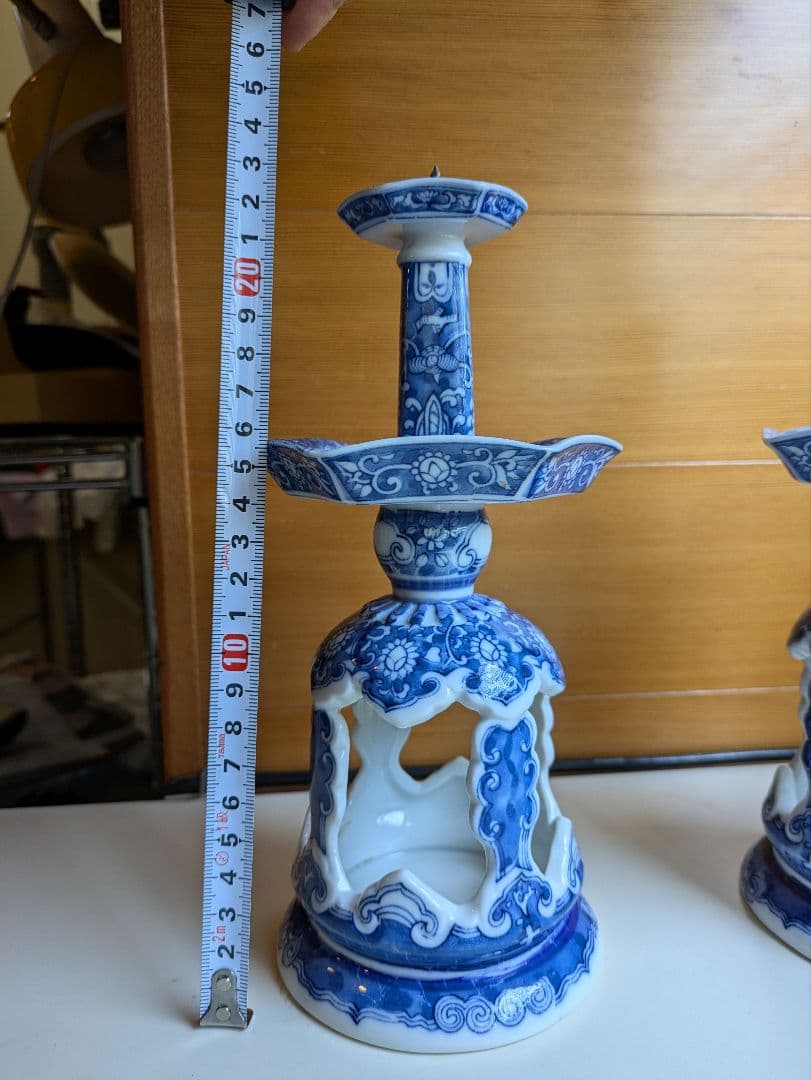 骨董 瑞雲翔鶴図 燭台 蝋燭台 舞鶴花文燭台 2つセット