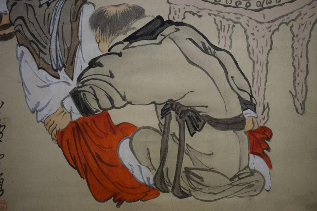 模写/奇想の絵師/長沢芦雪/長沢蘆雪/長澤蘆雪/貢物人物/布袋屋掛軸HG-562