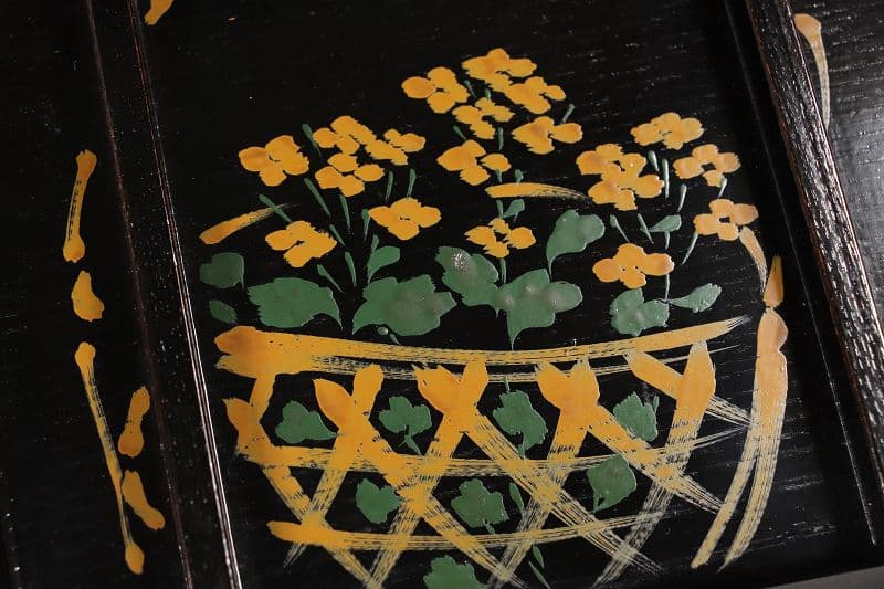 漆芸 山田平安堂 二代 呉藤友乗 花篭蒔絵 蓋物 五点 弁当箱 共箱 M837