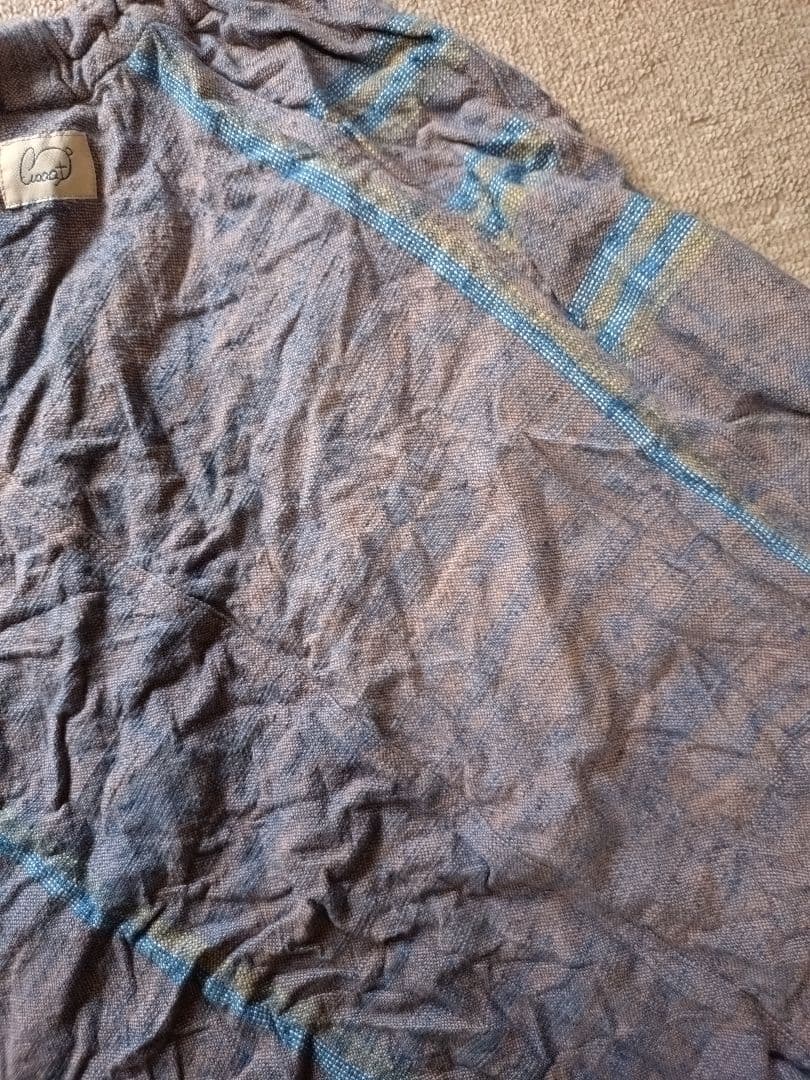 うさとの服 usato ムササビ サルエルパンツ グレー・青・黄ストライプ