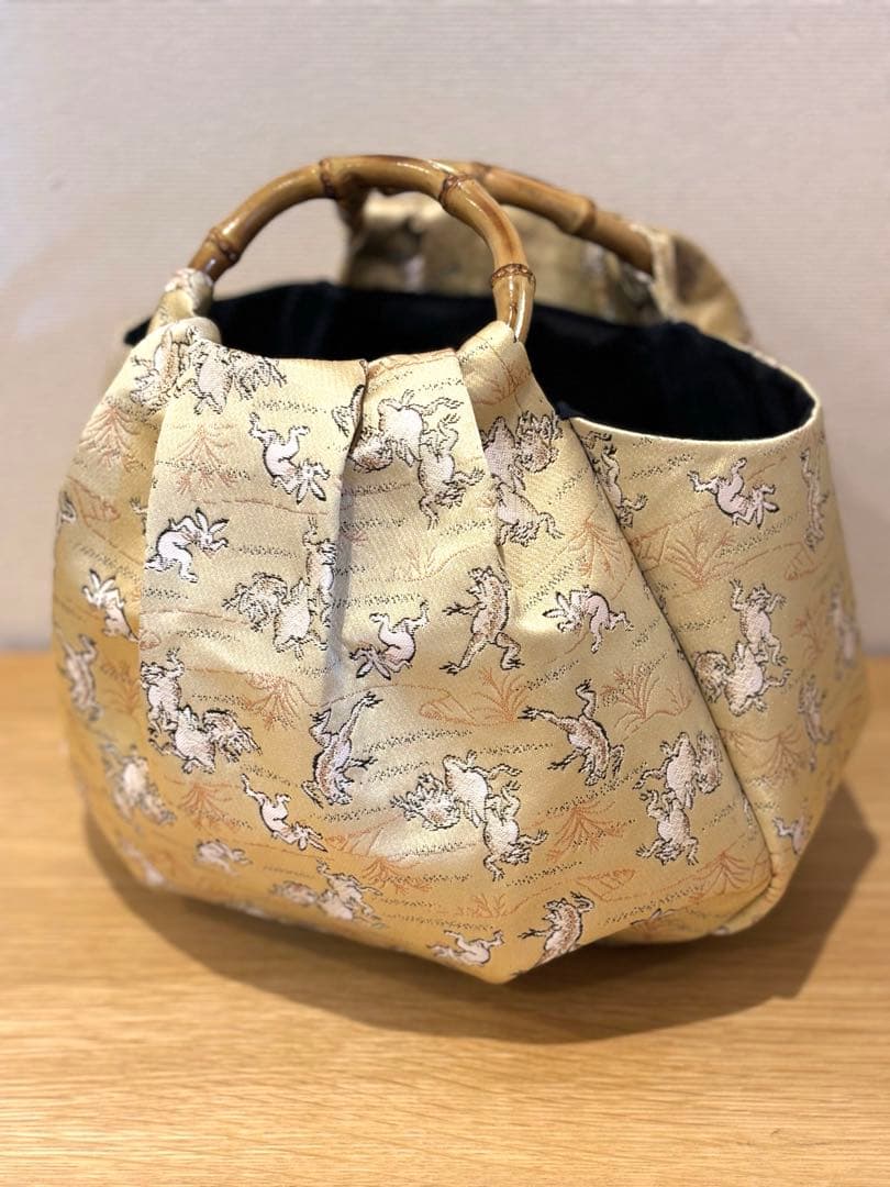 和装バック　着物バック　金蘭生地・鳥獣戯画（ゴールド）卒業入学結婚七五三お宮参り