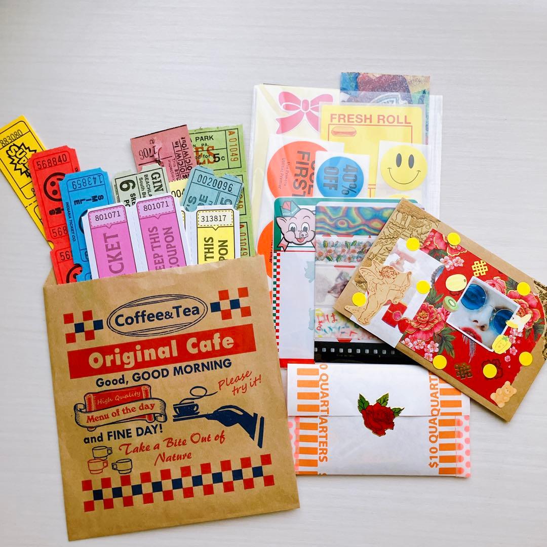 80サイズ】デザぺ紙もの大量詰め合わせコラージュ素材 メモ シール