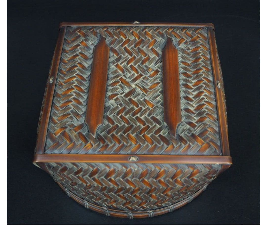 送料無料 篭師 石峰作 網代炭籠炭斗炭入 煎茶道具