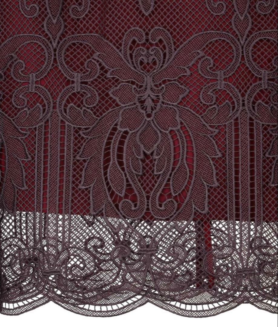 【即配送】ANDRESD バーガンディ ケミカルレースドレス Mサイズ