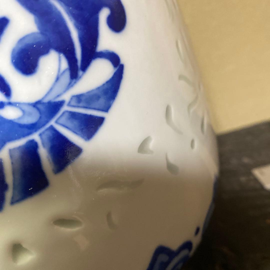 中国美術　蛍手染付花瓶　景徳鎮製