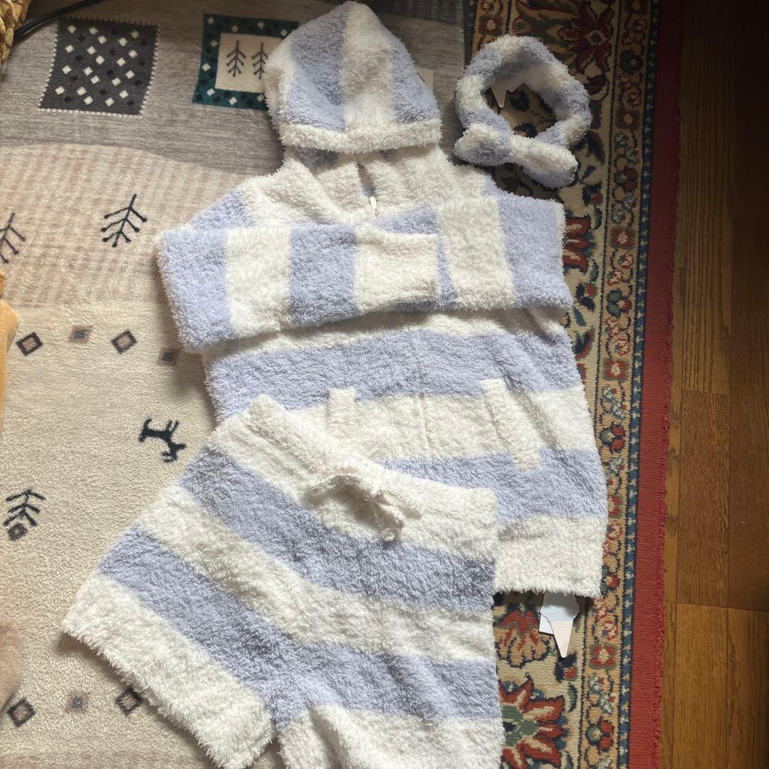 【新品タグ付】ジェラートピケ2ボーダーパーカ＆ショートパンツSET ヘアバンド付