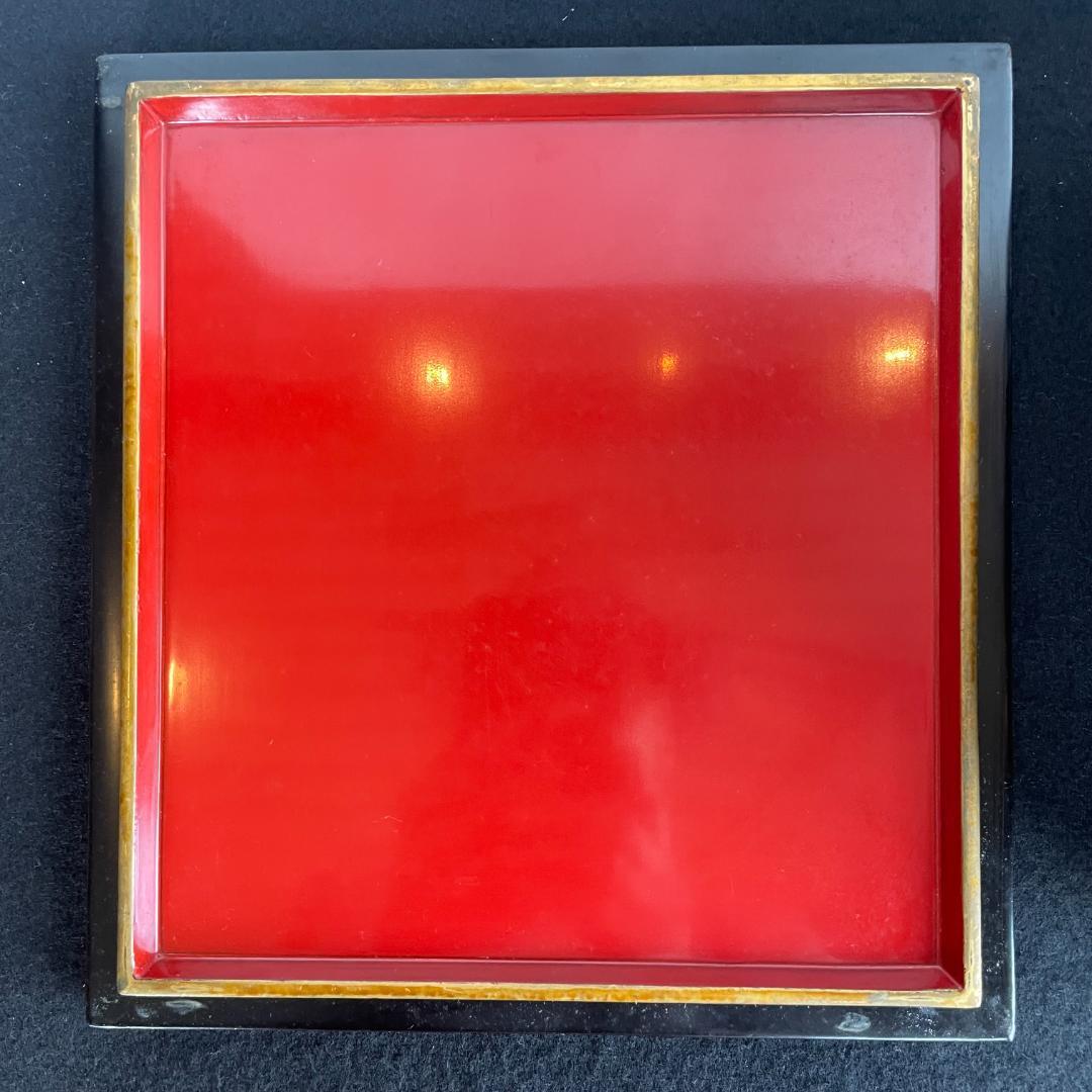 天然木 溜無地 五段重 蓋二枚 内朱塗 重箱 木箱入 木製 漆器 漆芸 骨董