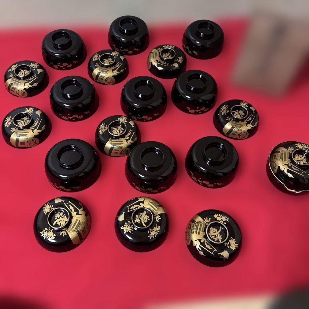 旧家蔵出　輪島塗吸物椀　木製　黒塗金蒔絵　金縁