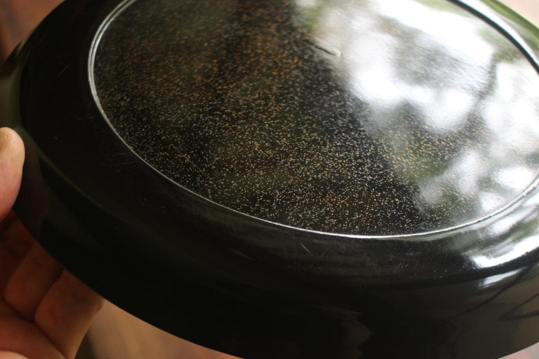 時代逸品！時代黒漆に極上研ぎ出し雪月花蒔絵の映える丸盆（検輪島塗お膳お盆菓子盆