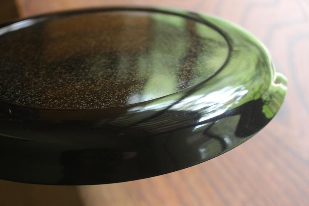 時代逸品！時代黒漆に極上研ぎ出し雪月花蒔絵の映える丸盆（検輪島塗お膳お盆菓子盆