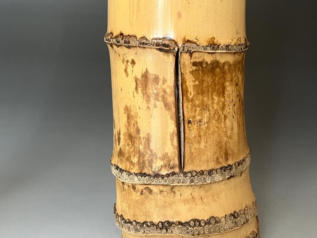 高野宗陵作 竹 一重切 花入 堀内宗完書付 銘「清閑」 高野宗陵作 竹