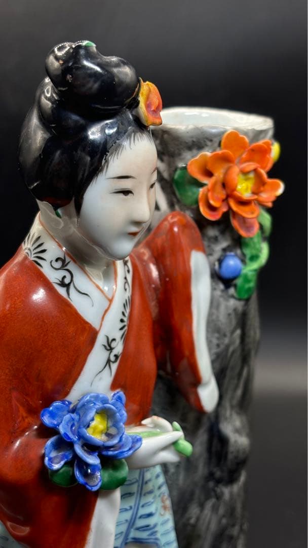 中国美術 古玩 色絵陶人形 陶器人形 高さ約26cm 置物 オブジェ 古董品