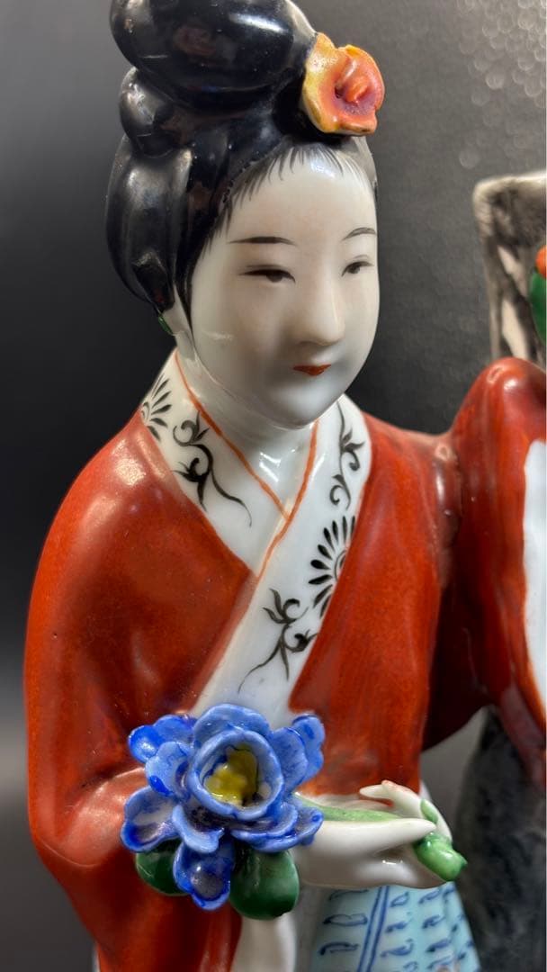 中国美術 古玩 色絵陶人形 陶器人形 高さ約26cm 置物 オブジェ 古董品