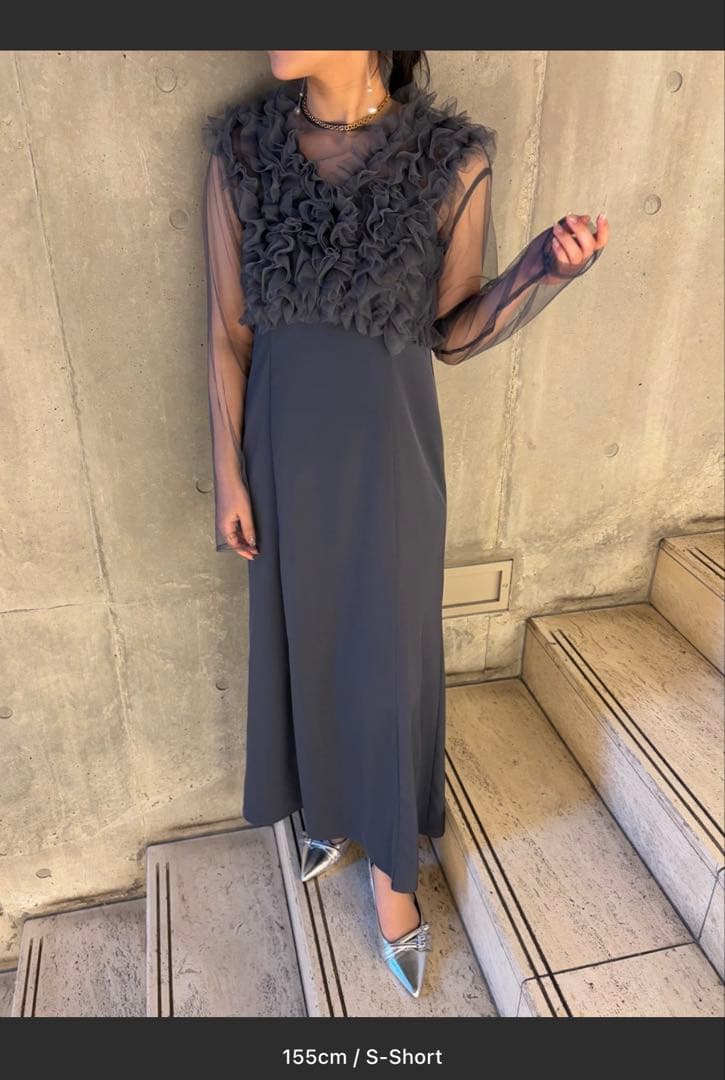 【美品】3wayフリルドレス blue オケージョン 結婚式 お呼ばれドレス