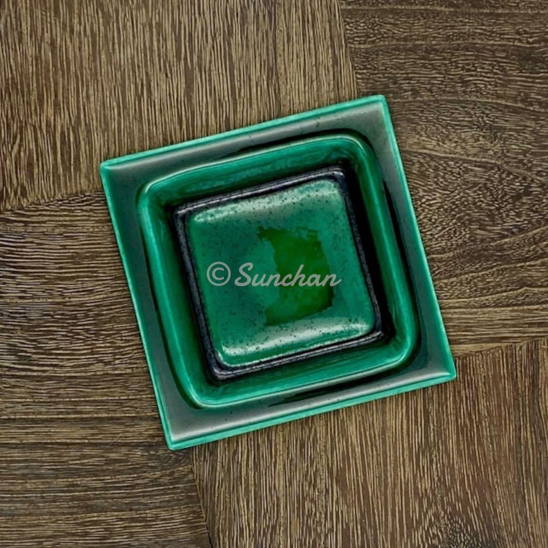 未使用品】 九谷焼 天然木工芸と九谷焼陶磁器の灰皿 古美術品 骨董