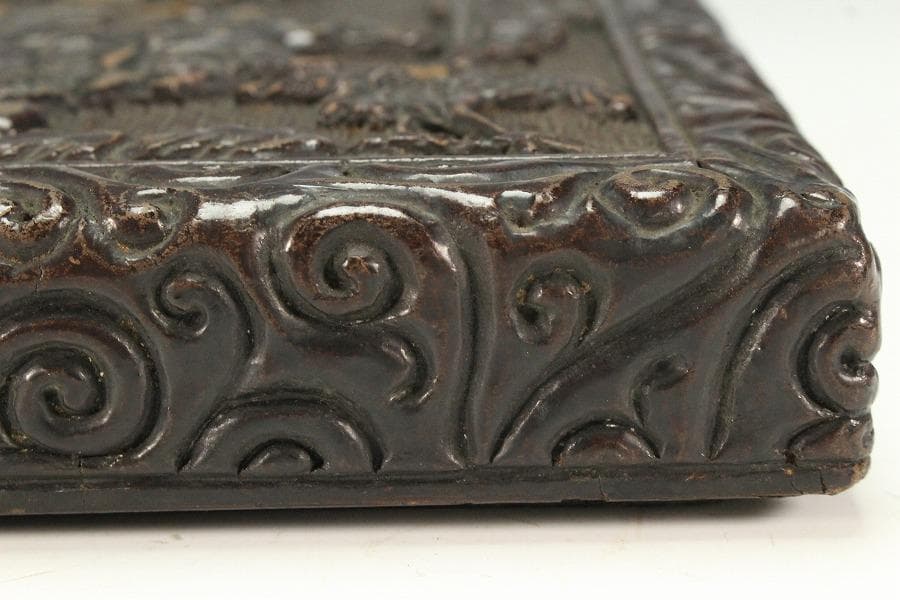 中国美術 彷 堆黒 具利縁 人物鳳鶴紋 蓋物(K-YC375) - メルカリ