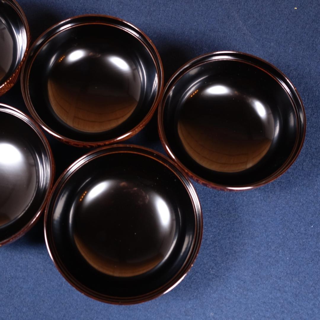京漆匠 平安象彦 木地 内黒塗 波蒔絵 煮物椀 5客 共箱
