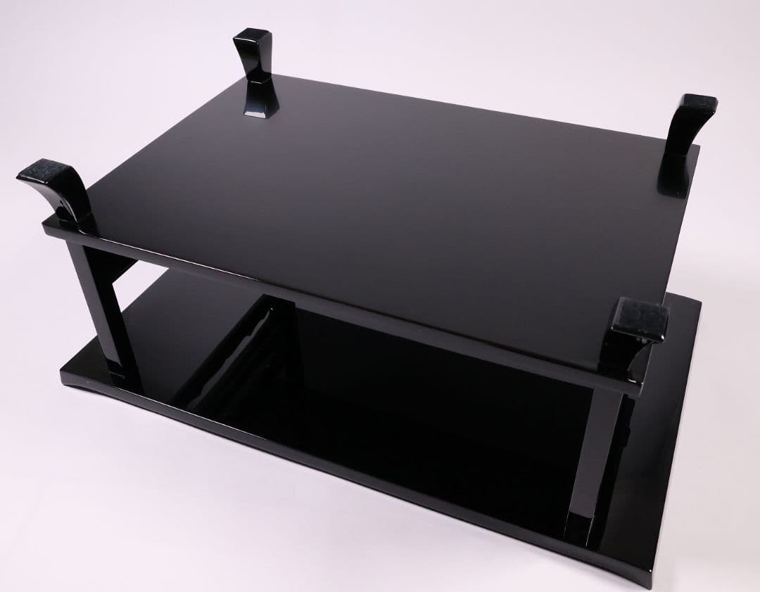 輪島塗 黒塗 二段卓 冠卓 幅52.7×32cm 木製 花台 漆芸【