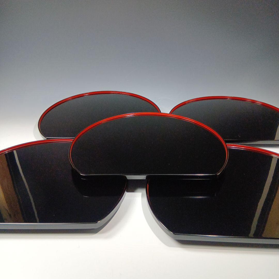 値下げ木製　輪島塗(塗師)静峰造　半月盆5枚　 共箱