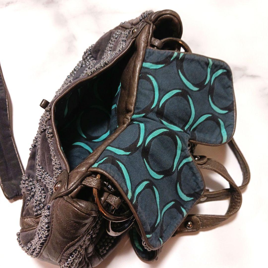 最終値下げ！ジャマンピエッシュビーズ装飾付きグレーショルダーバッグ