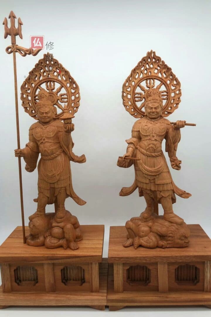 修縁堂】最高級 木彫り 仏像 四天王立像 彫刻 一刀彫 天然木檜材 仏教