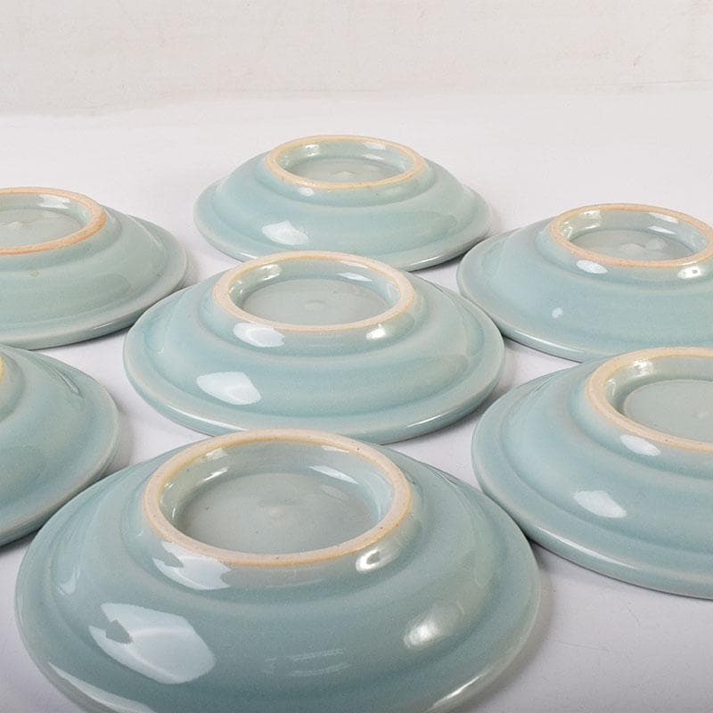 和食器 木野皿山窯 上田恒次作 青磁鎬手 銘々皿 7客 共箱 V R7751