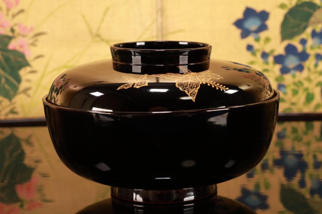 BJ120 時代輪島塗 四君子図蒔絵 吸物椀 五客 木製 茶道具 懐石 会席