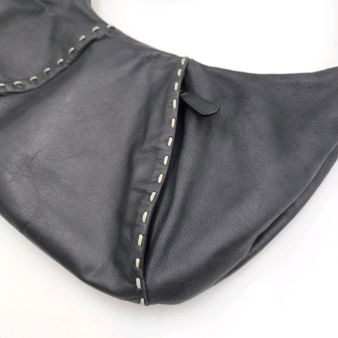 アナスイ 三日月 レザー ワンショルダーバッグ 黒 フラワーモチーフ