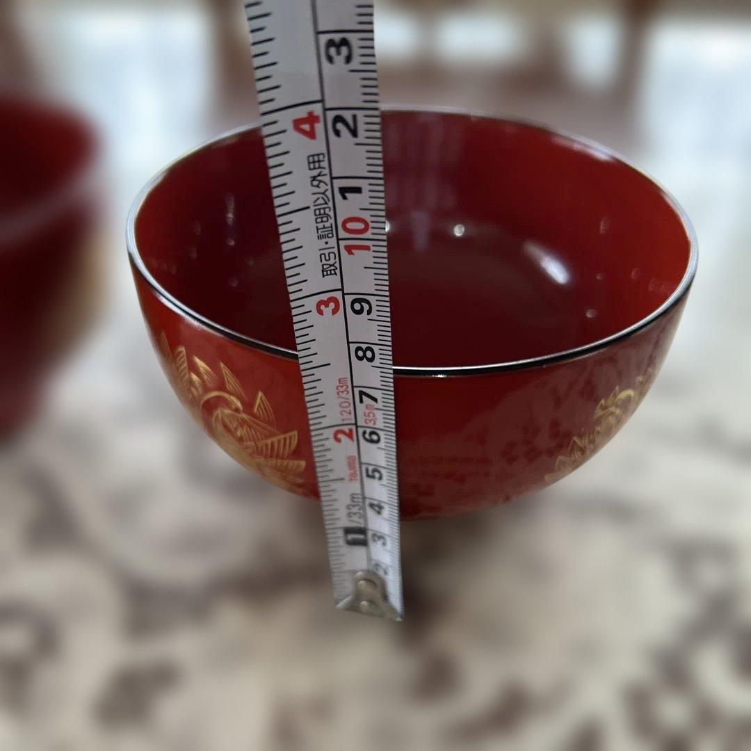 musashi輪島塗り赤漆器 椀 2個セット 金色模様　美品