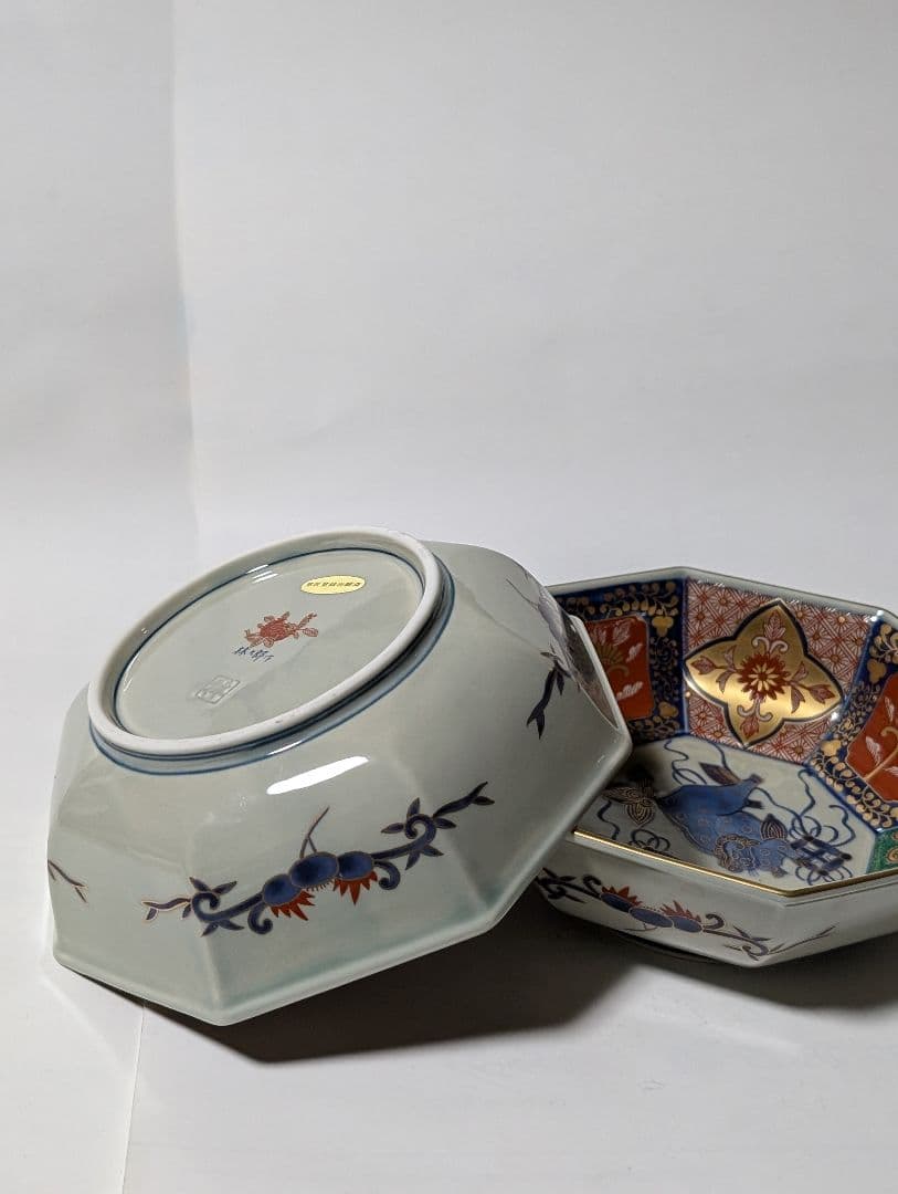 （F!!）林　九郎作　八角形の青い牛の絵皿 鉢2個セット