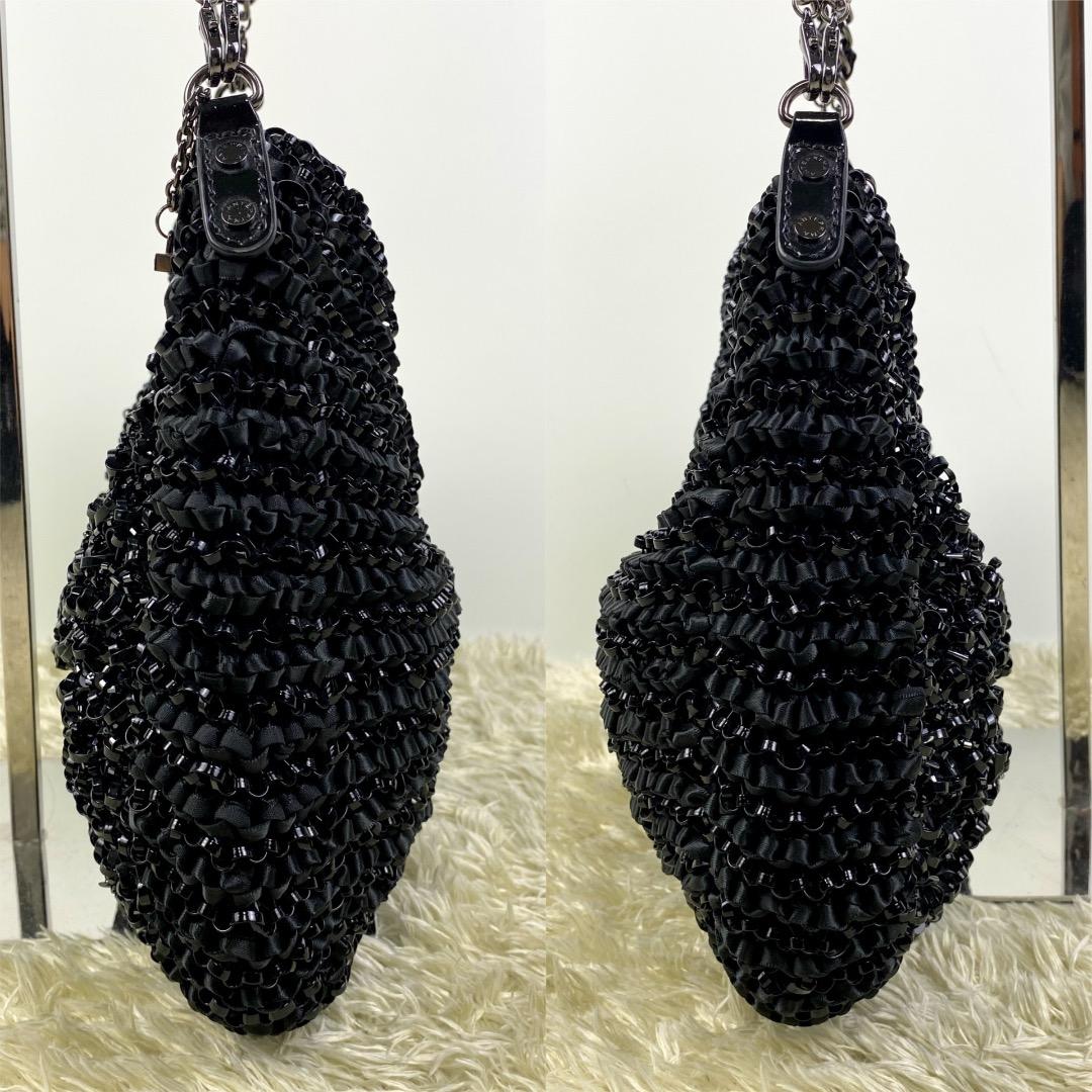 【美品】アンテプリマ ハンドバッグ ガーラ リボン グリッター ラージ 黒