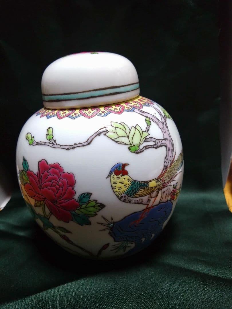 花鳥絵図陶器 茶壺 お茶入れ 中国景徳鎮 - メルカリ