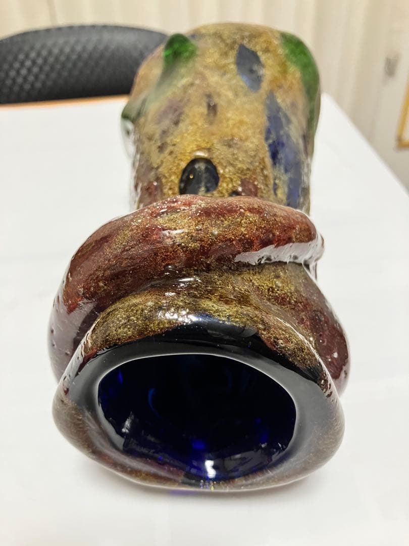 沖縄 琉球ガラス 【故】稲嶺盛吉作 花瓶 宙吹ガラス工房虹 現代の