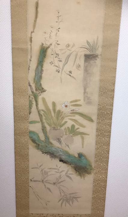 掛け軸　「君子五品　珍果拾遺」　設色水墨画　肉筆画　書斎飾り