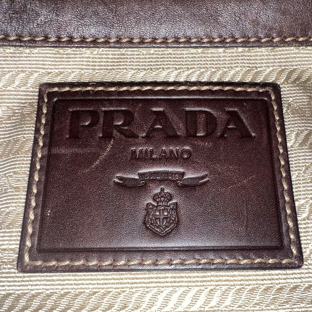 プラダ ロゴジャガード ミニボストン ハンドバッグ キャンバス レザー ベージュ