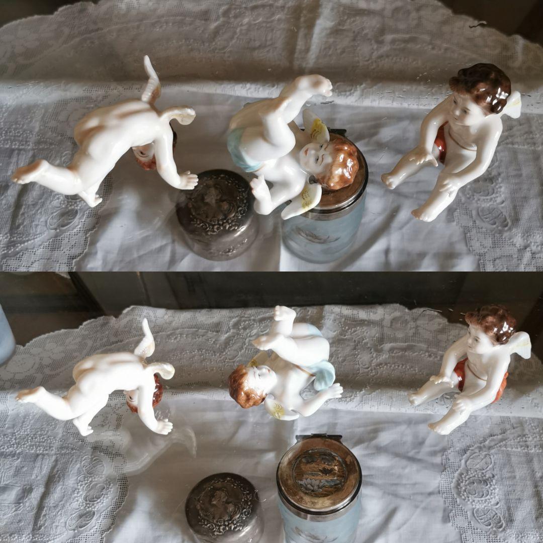 アンティークドイツドイツポーセリンでんぐり返し子供天使 フィギュ