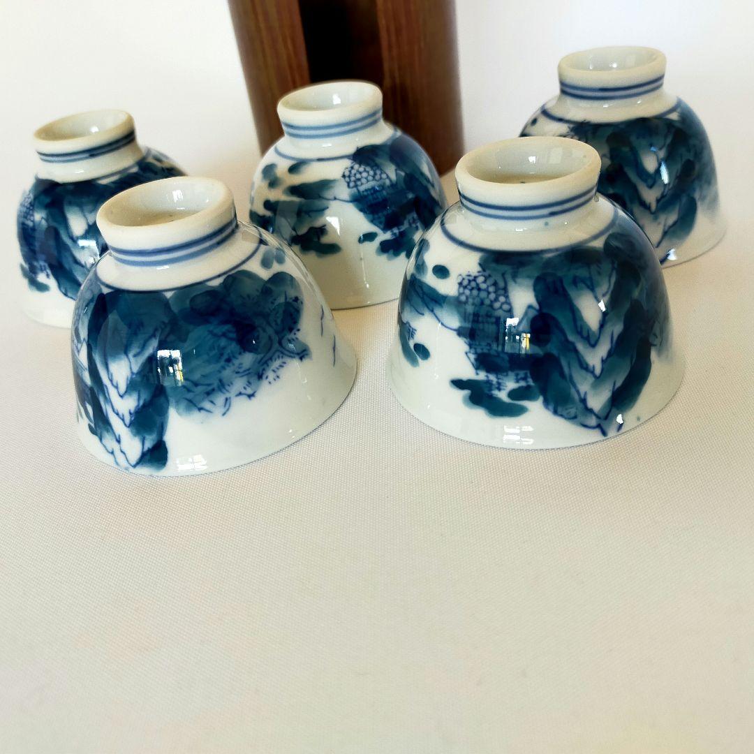 煎茶道 神代タモ碗入＋染付煎茶椀5客セット23 煎茶道 神代タモ碗入＋染