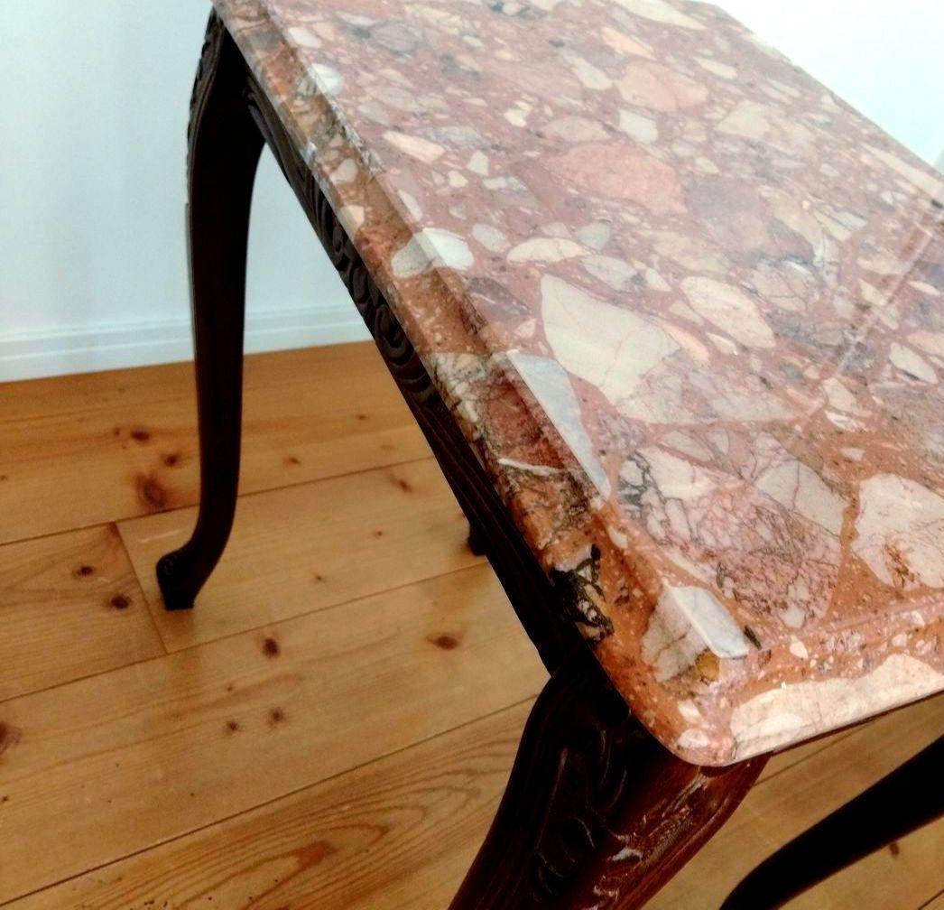 アンティーク大理石 サイドテーブル 猫足花彫刻