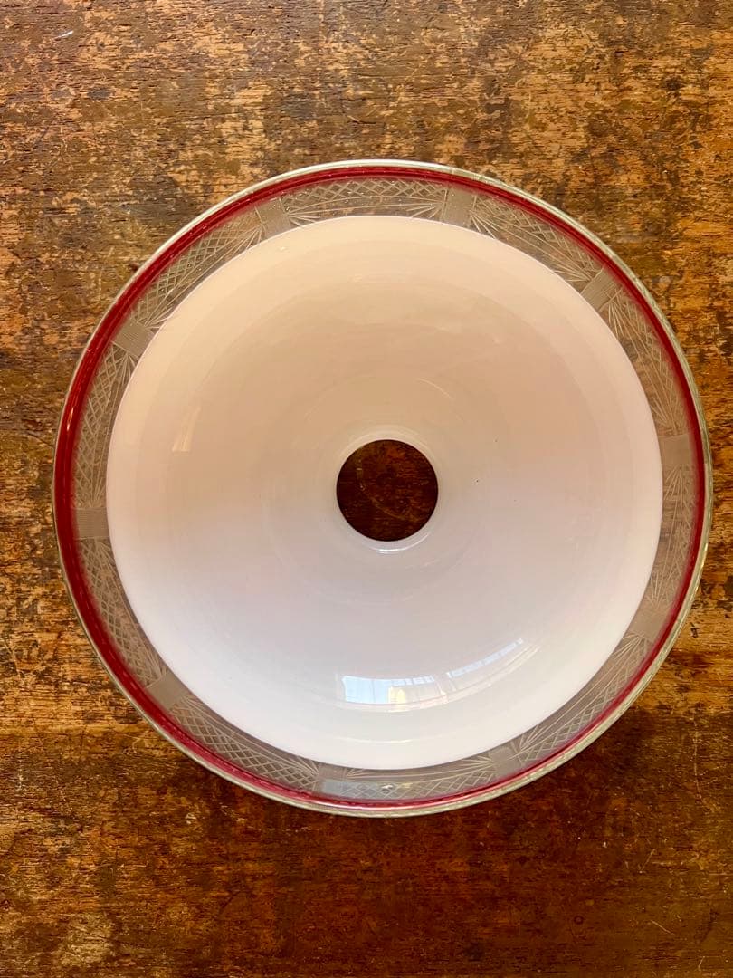 大正ロマン 切子縁赤電笠 和ガラス 灯り 照明 アンティーク 古道具