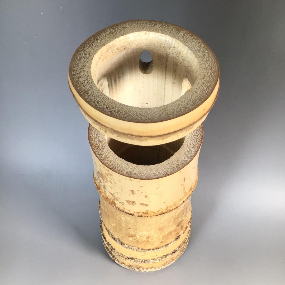 N994 竹花入 『淡完作』『大徳寺 長谷川寛州 箱書』『一重切』 共