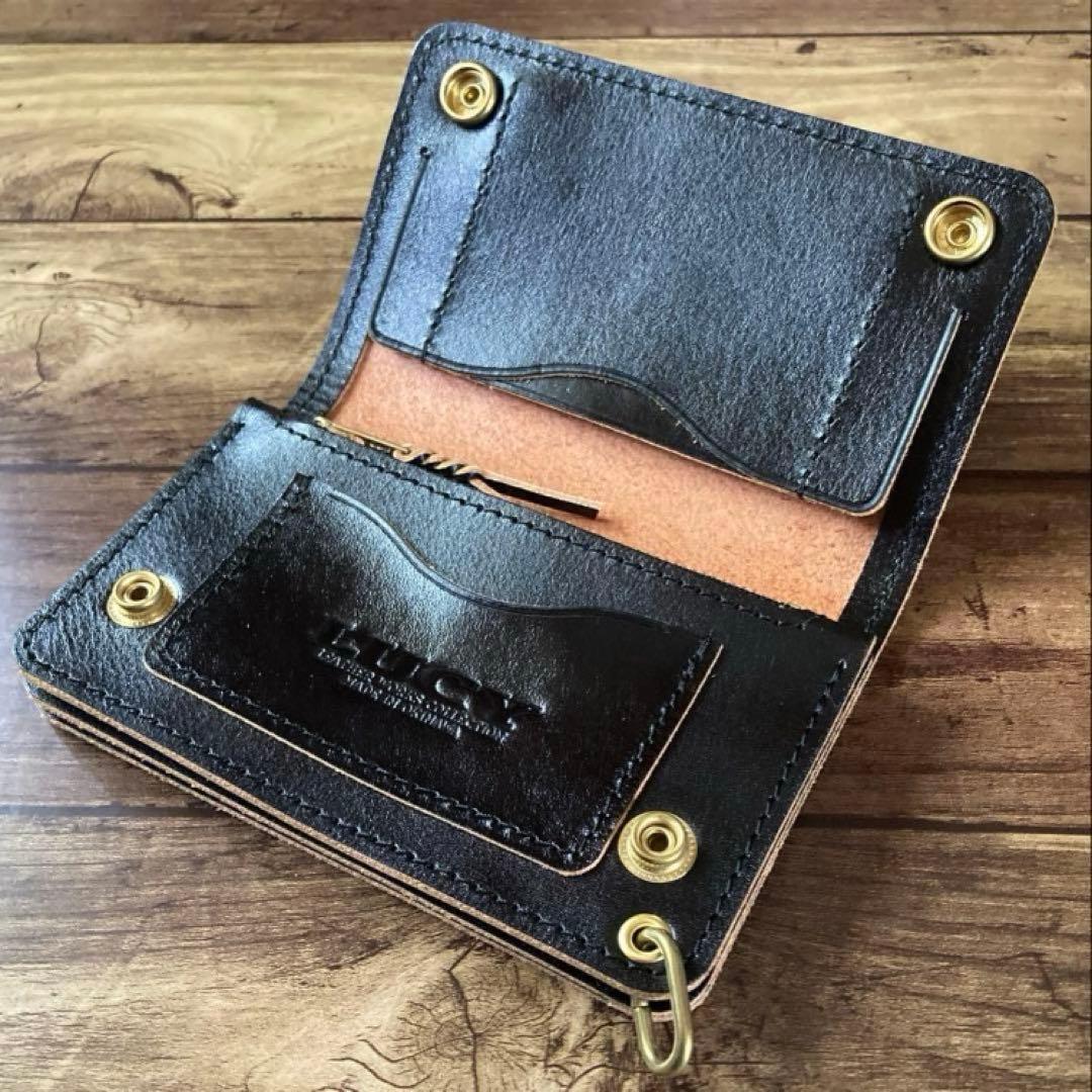 【やかん】ミドルトラッカーウォレット茶芯ブラック【お札を折らずに収納】