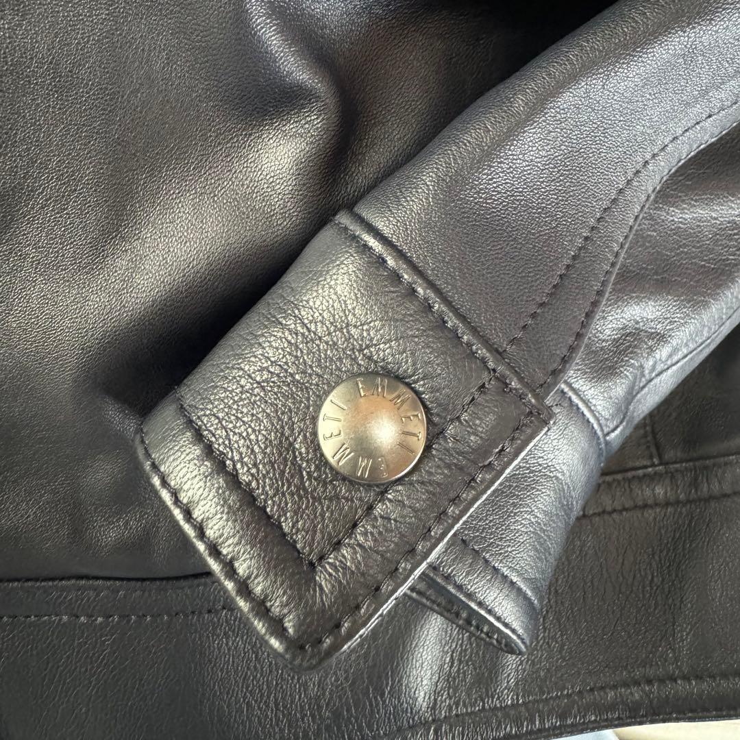 美品】EMMETI Juri シングルライダースジャケット 羊革 濃紺 46の通販